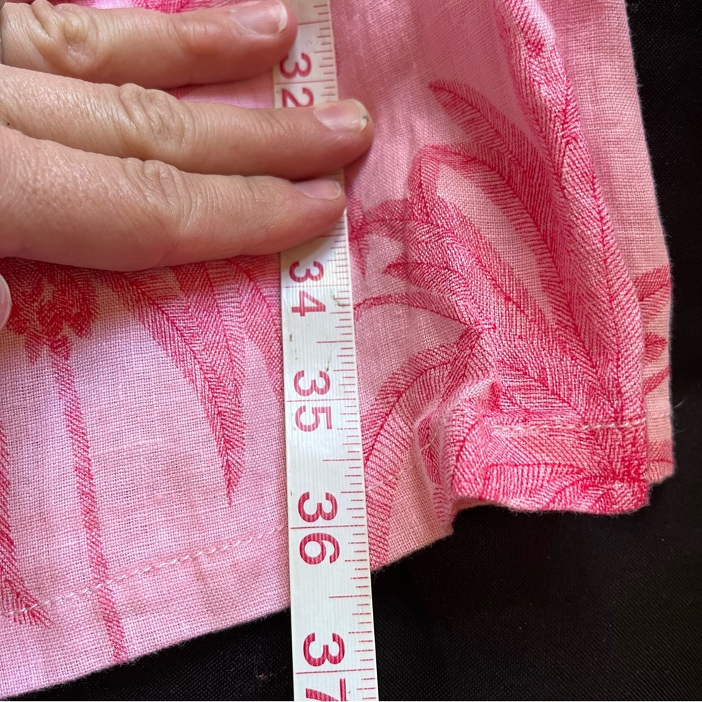 Tahari Pants Womens XL Pink Palm Leaf Linen Wide Leg Drawstring Pockets - Picture 3 of 9